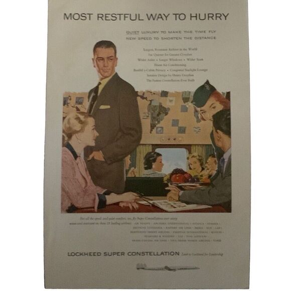 Vintave 1955 Lockheed Super Constellation Restful Ad Advertisement - Picture 4 of 4